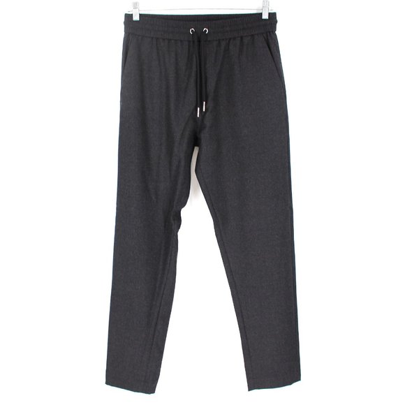 Burberry Grey Melange Wool Track Trousers Drawstring Waist Straight Pants 38 NEW